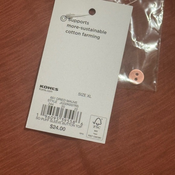 SO Puff Sleeve Button Top Size XL - Picture 3 of 4